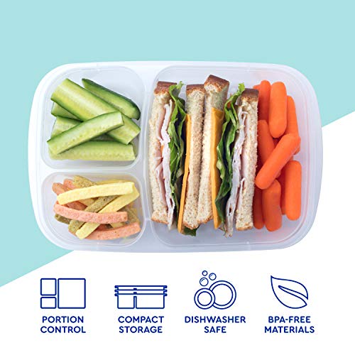 EasyLunchboxes® - Bento Lunch Boxes - Reusable 3-Compartment Food Containers for School, Work, and Travel, Set of 4 (Brights)