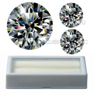 cubic zirconia round shape 16.00 mm 15.00 ct size 1 pc + 6.50 mm 1 ct size 2 pcs +1 free box for cz set