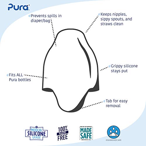 Pura Kiki Nipple/Spout Silicone Travel Covers - Pura Lids Compatible | Plastic-Free, Medical Grade, MadeSafe Certified | Prevents Leaks & Spills, Secure Fit | 2-Piece (Blue)