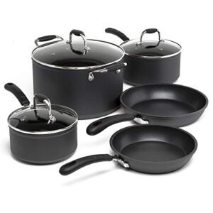 ecolution symphony multipurpose forged and stainless steel pots and pans 8 pc. set, reinforced ergonomic cool-touch handles, dishwasher safe, fully nonstick interior, slate,grey