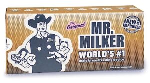 mr. milker - now men can breastfeed. baby shower, new dad funny