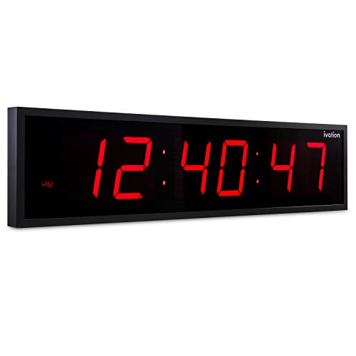 Ivation Huge Large Big Oversized Digital LED Clock - Shelf or Wall Mount (30 Inch - Red) | 6-Level Brightness, Mounting Holes & Hardware