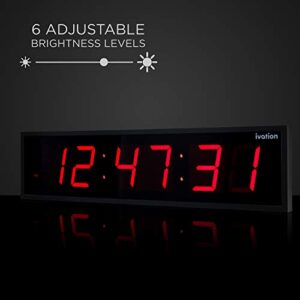 Ivation Huge Large Big Oversized Digital LED Clock - Shelf or Wall Mount (30 Inch - Red) | 6-Level Brightness, Mounting Holes & Hardware