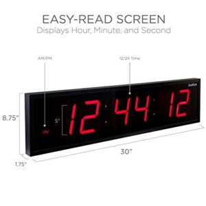 Ivation Huge Large Big Oversized Digital LED Clock - Shelf or Wall Mount (30 Inch - Red) | 6-Level Brightness, Mounting Holes & Hardware