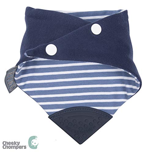 Cheeky Chompers Neckerchew Teething Bib (Preppy Stripes), 2-in-1 Bandana Style Dribble Bib w/Food Grade Silicone Teether, Baby & Toddler, Innovative Dimple Design Soothes Gums, 3-Layer Absorbent Bib