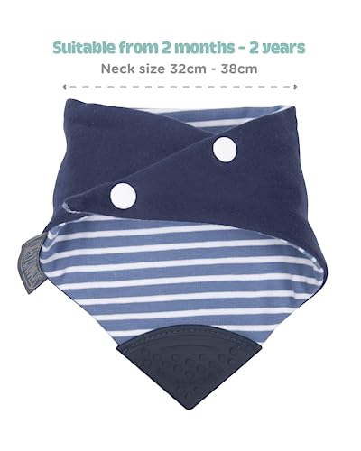 Cheeky Chompers Neckerchew Teething Bib (Preppy Stripes), 2-in-1 Bandana Style Dribble Bib w/Food Grade Silicone Teether, Baby & Toddler, Innovative Dimple Design Soothes Gums, 3-Layer Absorbent Bib