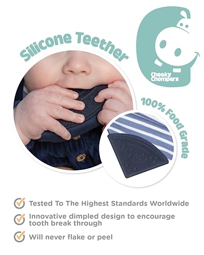 Cheeky Chompers Neckerchew Teething Bib (Preppy Stripes), 2-in-1 Bandana Style Dribble Bib w/Food Grade Silicone Teether, Baby & Toddler, Innovative Dimple Design Soothes Gums, 3-Layer Absorbent Bib