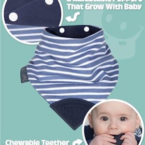 Cheeky Chompers Neckerchew Teething Bib (Preppy Stripes), 2-in-1 Bandana Style Dribble Bib w/Food Grade Silicone Teether, Baby & Toddler, Innovative Dimple Design Soothes Gums, 3-Layer Absorbent Bib