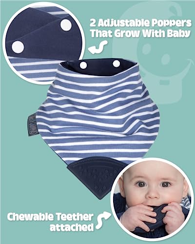 Cheeky Chompers Neckerchew Teething Bib (Preppy Stripes), 2-in-1 Bandana Style Dribble Bib w/Food Grade Silicone Teether, Baby & Toddler, Innovative Dimple Design Soothes Gums, 3-Layer Absorbent Bib