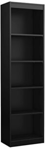 south shore axess 5-shelf narrow bookcase, pure black, 7270758