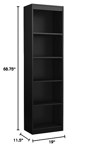 South Shore Axess 5-Shelf Narrow Bookcase, Pure Black, 7270758