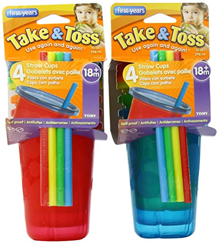 The First Years Take & Toss Straw Cups,10 Ounce, 8 Spill Proof Cups - Great for On The Go