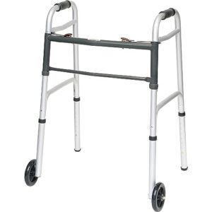 probasics aluminum lightweight walker with wheels, walker for seniors, lightweight adult walker with 5" wheels, foldable two-button release walker, 300lbs weight capacity