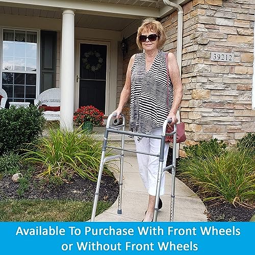 ProBasics Aluminum Lightweight Walker With Wheels, Walker for Seniors, Lightweight Adult Walker with 5" Wheels, Foldable Two-Button Release Walker, 300lbs Weight Capacity