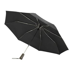 totes Titan Compact Travel Umbrella, Windproof, Water Repellent Auto Open/Close , Black