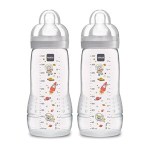 mam easy active bottle 11 oz (2-count), fast flow bottles, 4+ month, unisex, gray