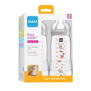 MAM Easy Active Bottle 11 oz (2-Count), Fast Flow Bottles, 4+ Month, Unisex, Gray