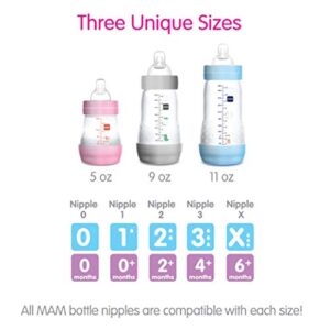 MAM Easy Start Anti-Colic Bottle, Baby Essentials, Medium Flow Bottles with Silicone Nipple, Baby Bottles for Baby Girl, Designs May Vary, 9oz (Pack of 2)