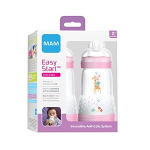 MAM Easy Start Anti-Colic Bottle, Baby Essentials, Medium Flow Bottles with Silicone Nipple, Baby Bottles for Baby Girl, Designs May Vary, 9oz (Pack of 2)
