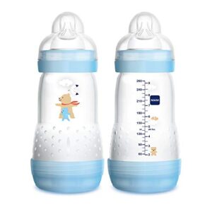 mam easy start anti-colic 11 oz bottle, easy switch between breast and bottle, reduces air bubbles and colic, 2 pack, 2+ months, boy