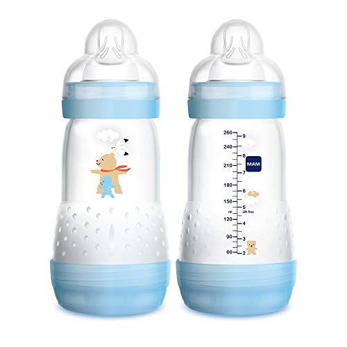 MAM Easy Start Anti-Colic 11 Oz Bottle, Easy Switch Between Breast and Bottle, Reduces Air Bubbles and Colic, 2 Pack, 2+ Months, Boy