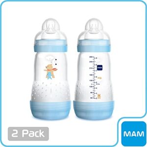 MAM Easy Start Anti-Colic 11 Oz Bottle, Easy Switch Between Breast and Bottle, Reduces Air Bubbles and Colic, 2 Pack, 2+ Months, Boy