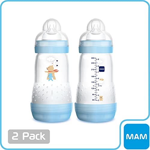 MAM Easy Start Anti-Colic 11 Oz Bottle, Easy Switch Between Breast and Bottle, Reduces Air Bubbles and Colic, 2 Pack, 2+ Months, Boy