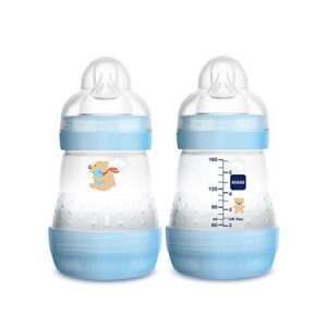 mam easy start anti colic 5 oz baby bottle, easy switch between breast and bottle, reduces air bubbles and colic, 2 pack, newborn, boy