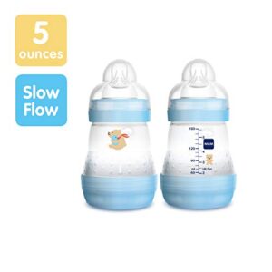 MAM Easy Start Anti Colic 5 oz Baby Bottle, Easy Switch Between Breast and Bottle, Reduces Air Bubbles and Colic, 2 Pack, Newborn, Boy