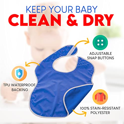 Toppy Toddler Large Waterproof Baby Bibs with Snap Buttons, Boys and Girls Bib Packs, 1-4 years