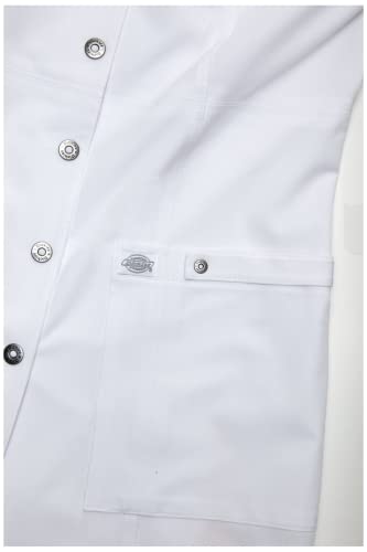 Dickies Women's Xtreme Stretch 28 Inch Snap Front Lab Coat, White, Small