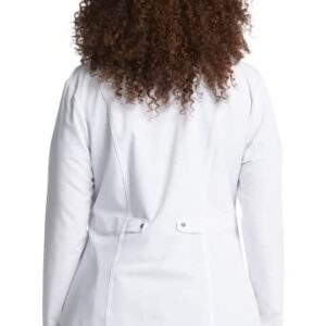 Dickies Women's Xtreme Stretch 28 Inch Snap Front Lab Coat, White, Small