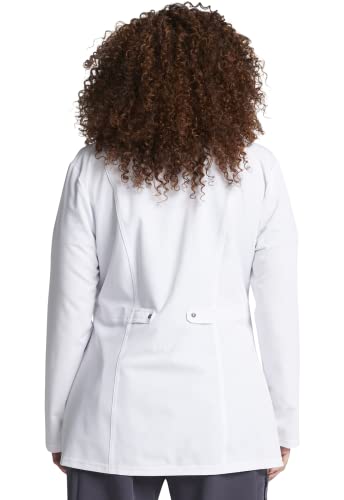 Dickies Women's Xtreme Stretch 28 Inch Snap Front Lab Coat, White, Small