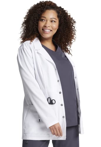 Dickies Women's Xtreme Stretch 28 Inch Snap Front Lab Coat, White, Small