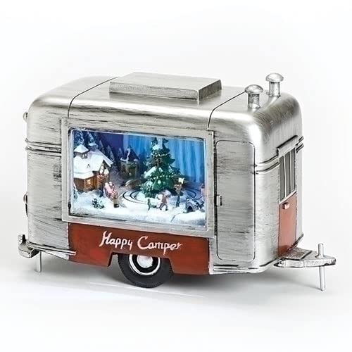 Christmas by Roman Inc., Amusements Collection, 6" H Musical LED Trailer Silver ,Lantern, Snow Globe, Holiday Home Décor, Santa, Cardinal, Nutcracker, Snowman, Reindeer (6x9x4)