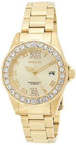 invicta women's 15252 pro diver gold dial crystal accented 18k ion-plated stainless steel watch