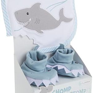 Baby Aspen Bib and Booties Gift Set, Chomp and Stomp Shark, 0-9 Month