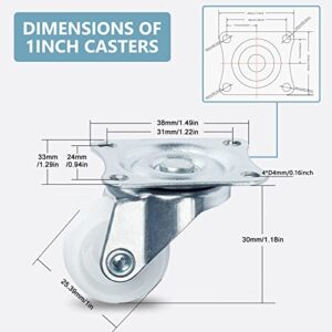 Cofufu 1" Low Profile Caster Wheels Set of 4, No Noise Casters for Furniture with Polyurethane Wheels, Small Rectangle Swivel Caster with 360 Degree Top Plate 22 lbs Weighs Capacity Each Caster