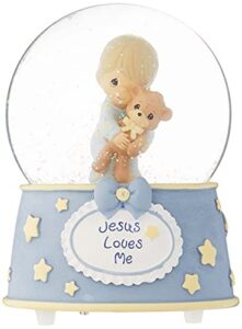 precious moments, jesus loves me, resin/glass snow globe, boy, musical, 132103,multicolor