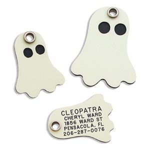 pet id tag - ghost - glows in the dark - custom engraved dog & cat tags. size: large