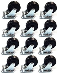 megadeal 12 pack 2" swivel caster wheels rubber base with top plate & bearing heavy duty