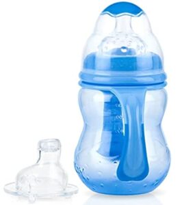 nuby non-drip 3-stage wide neck bottle to cup, 8 ounce, colors may vary