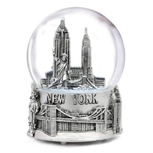 musical silver new york city snow globe with sculpture base [6 inch]