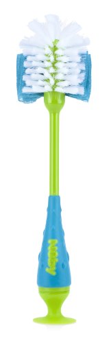 Nuby 2-in-1 Bottle and Nipple Cleaning Brush with Suction Base, Colors May Vary