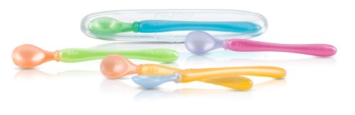 Nuby 3-Pack Easy Go Spoons and Travel Case, Colors May Vary, 9 Months Plus