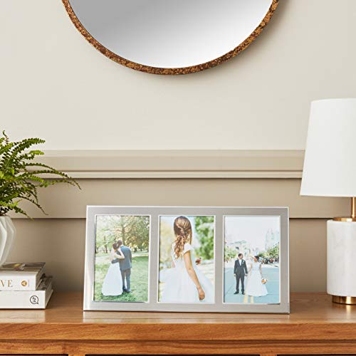 Lawrence Frames 2-Tone Triple Opening Panel Picture Frame, 4 by 6-Inch, Brushed Silver Metal and Shiny Metal