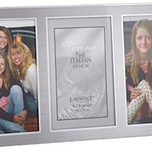 Lawrence Frames 2-Tone Triple Opening Panel Picture Frame, 4 by 6-Inch, Brushed Silver Metal and Shiny Metal