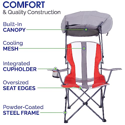 Kelsyus Original Foldable Canopy Chair for Camping, Tailgates, and Outdoor Events, Grey/Red