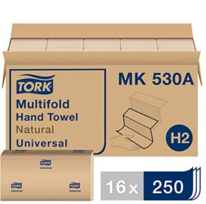 tork multifold hand towel natural h2, universal, 100% recycled fibers, 16 x 250 sheets, mk530a
