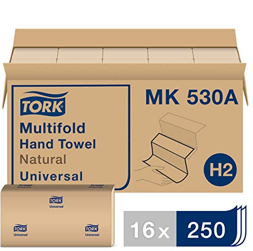 Tork Multifold Hand Towel Natural H2, Universal, 100% Recycled Fibers, 16 x 250 Sheets, MK530A